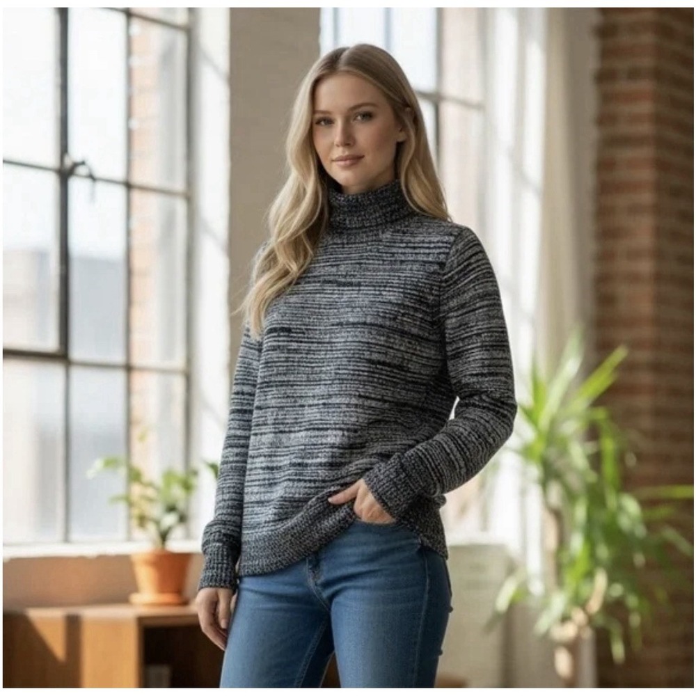 J. Crew Turtleneck Sweater Heather Navy‎ Blue Cozy Cotton Wool Space Dyed Medium